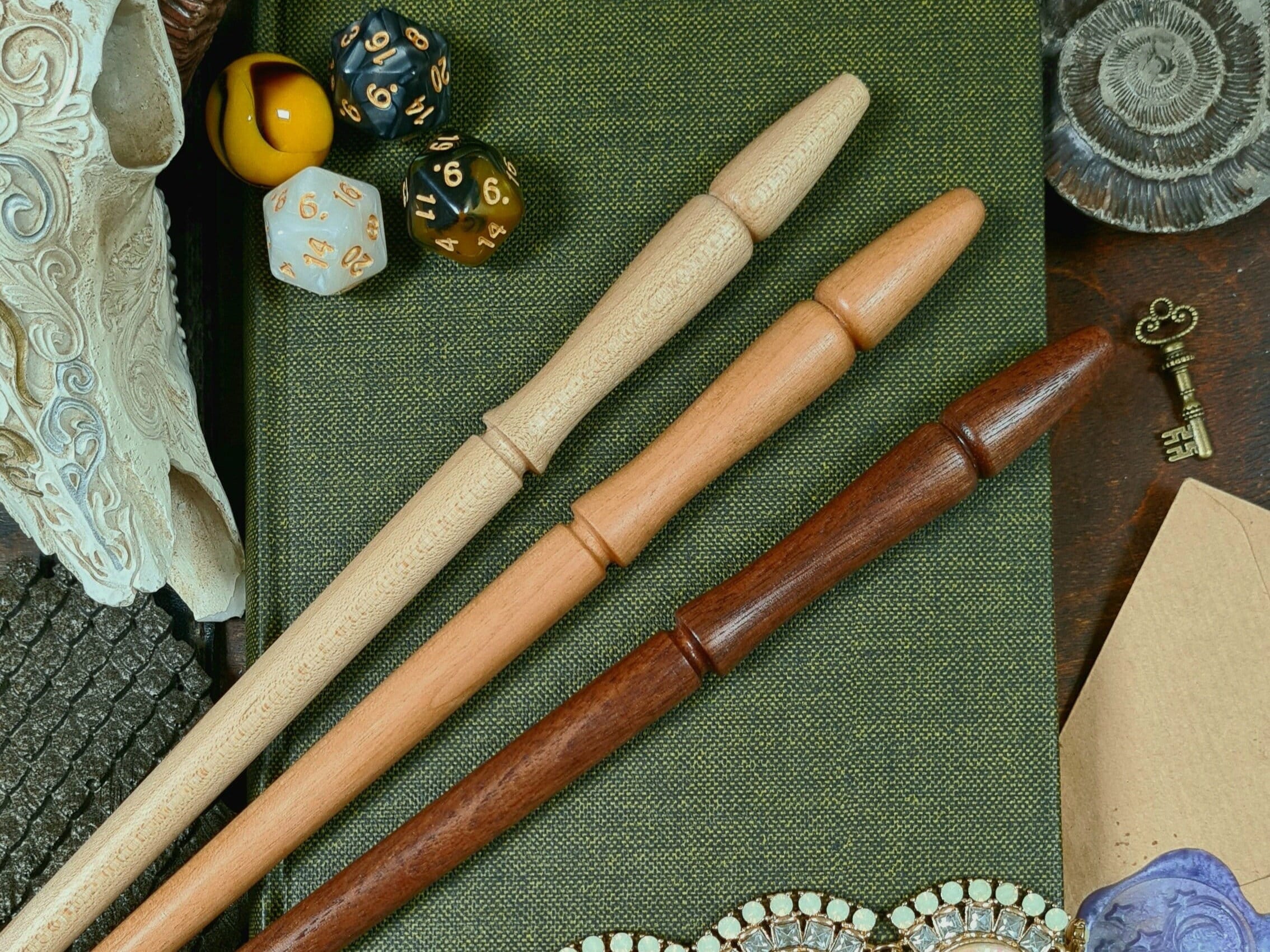 Laser Cut Wand Stand With Engraving Black Walnut or Cherry Wood