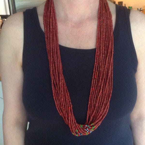 India Naga Multi-Strand Bead Necklace with Conch Shell