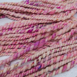 Super Chunky 2-Ply Handspun Art Yarn - Pink & Gold with Sari Silk