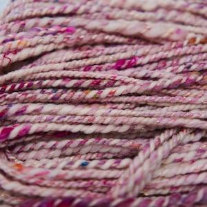 Pink Handspun Art Yarn: Rainbow Sari Silk & Gold Sparkle (46.5 yards, 4.7 oz)