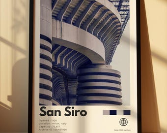 San Siro Stadium Print | Milan Football Wall Art | Italian Soccer Poster | Stadium Archive Décor | Football Gift