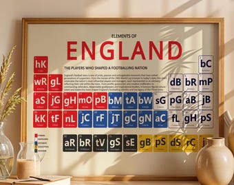 England Art Print | Elements Of England Periodic Table | Legendary Players And Managers | Football Fan Gift | Premium Satin Paper