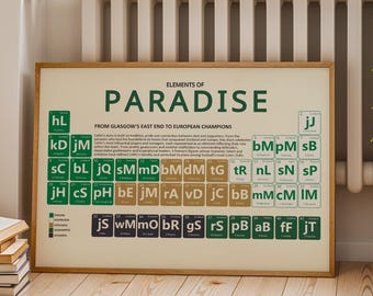 Celtic Art Print | Elements Of Paradise Periodic Table | Legendary Players And Managers | Football Fan Gift | Premium Satin Paper