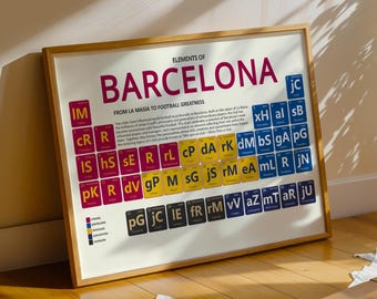 Barcelona Art Print | Elements Of Barca Periodic Table | Legendary Players And Managers | Football Fan Gift | Premium Satin Paper