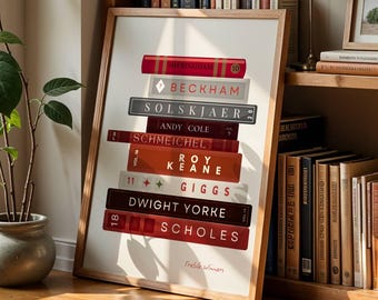 1999 Treble Winners Book Stack Print | 99 European Cup Champions Squad Wall Art | Football Legends Typography Gift