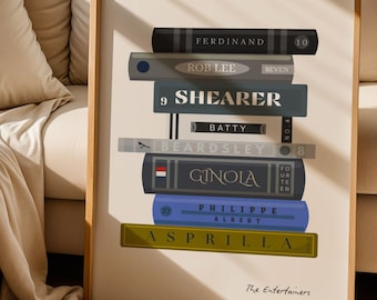 The Entertainers Book Stack Art Print | Keegan's Newcastle Wall Art | 90's Football Classics | Toon Football Typography Poster