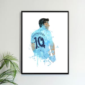Sergio Aguero Manchester City Legend Art Print, Football Art, Mancave Decor, Boys Room Decor, Sky Blues, Argentine, Footy Art Print
