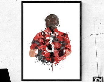 Paolo Maldini A.C. MIlan Legend Art Print, Football Art, Mancave Decor, Boys Room Decor,I Rossoneri  , Italian Footy Art Print, Italy