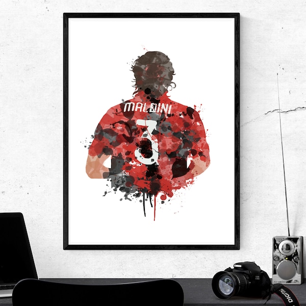 Paolo Maldini A.C. MIlan Legend Art Print, Football Art, Mancave Decor, Boys Room Decor,I Rossoneri  , Italian Footy Art Print, Italy