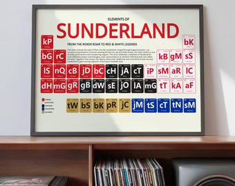 Sunderland Art Print | Elements Of Sunderland Periodic Table | Legendary Players And Managers | Football Fan Gift | Premium Satin Paper