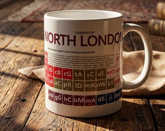 Arsenal Mug | Elements of North London Periodic Table | Legendary Players & Managers | 11oz Ceramic Football Mug | Dishwasher Safe