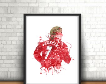 David Beckham Digital Download Manchester United Legend Art Print, Football Art, Mancave Decor, Boys Room Decor, Red Devils, Footy Art Print