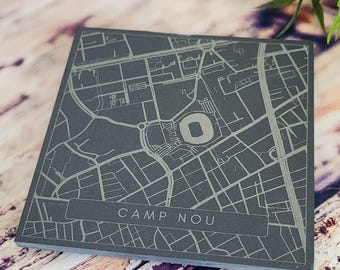 Camp Nou Slate Coaster | Map Print Etched Gift | Barcelona Supporters Gift | Catalunya Present | New House Coaster | European Stadium