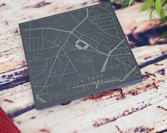 Villa Park Slate Coaster | Map Print Etched Gift | Aston Villa | Supporters Gift | Birmingham Local Present | New House Coaster