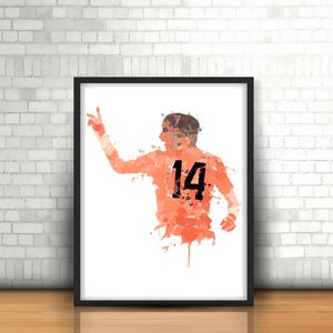 Johan Cruyff Art Print, Football Art, Mancave Decor, Boys Room Decor, Footy Art Print, Holland, Netherlands, Barcelona,Ajax Legend Number 14