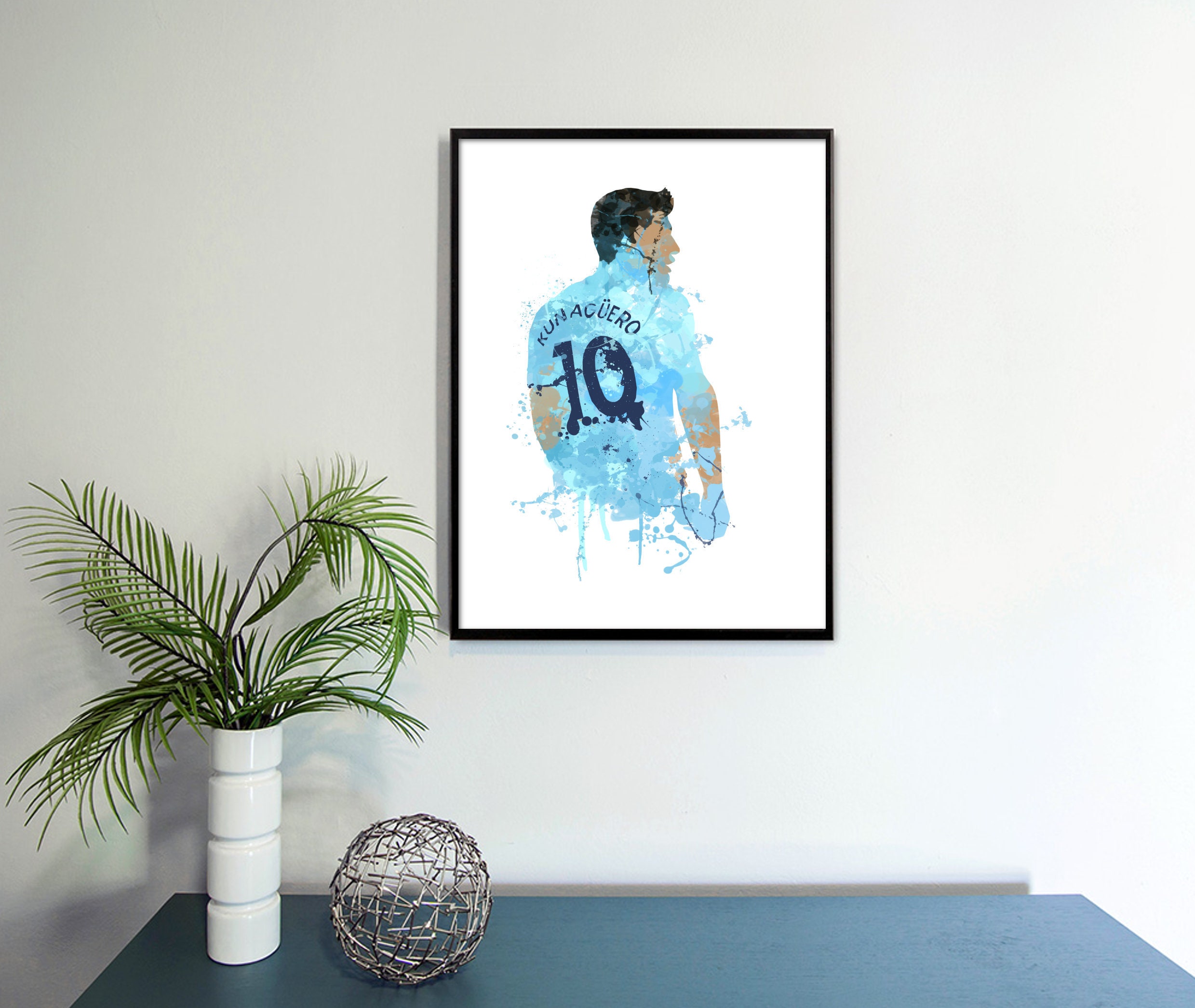 Sergio Aguero Manchester City Legend Art Print, Football Art, Mancave Decor, Boys Room Decor, Sky Blues, Argentina, Footy Art Print
