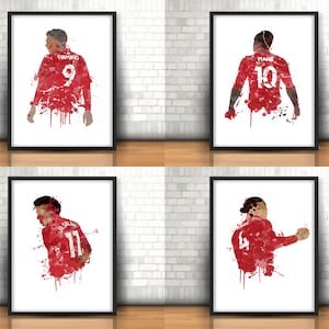 Liverpool Champions Art Prints Set Of 4, Football Art, Mancave Decor, Boys Room Decor,The Reds, Footy, Firmino, Mane, Salah, Van Dijk