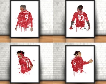 Liverpool Champions Art Prints Set Of 4, Football Art, Mancave Decor, Boys Room Decor,The Reds, Footy, Firmino, Mane, Salah, Van Dijk