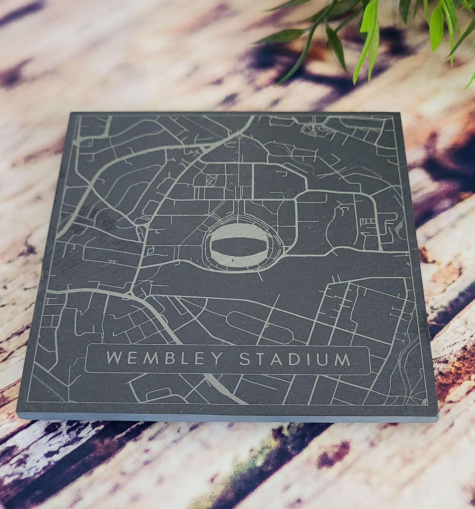 Wembley Stadium Slate Coaster | Map Print Etched Gift | National Stadium | Supporters Gift | London England Present | New House Coaster
