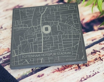 Tottenham Hotspur Stadium Slate Coaster | Map Print Etched Gift | Spurs | Supporters Gift | North London Local Present | New House Coaster