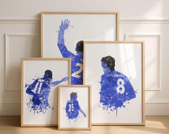 Chelsea Legend Art Prints Set Of 4, Football Art, Mancave Decor, Boys Room Decor, The Blues, Footy, Terry, Lampard, Drogba, Zola