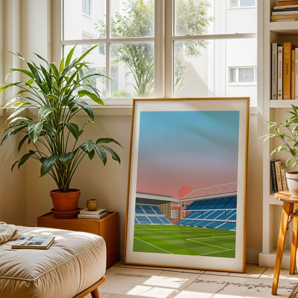 Oeuvre d'art imprimée Ibrox - stade des Rangers, Glasgow, impression d'art minimaliste Design du stade de football écossais