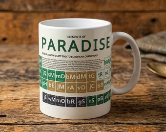 Celtic Mug | Elements of Paradise Periodic Table | Legendary Players & Managers | 11oz Ceramic Football Mug | Dishwasher Safe