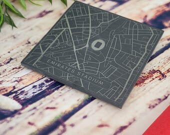 Emirates Stadium Slate Coaster | Map Print Etched Gift | Arsenal | Supporters Gift | North London Local Present | New House Coaster