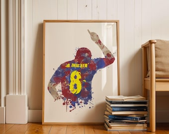 Andres Iniesta Barcelona Legende Kunstdruck, Fußball, Manhöhlendekor, Jungenraumdekor, Barca, Footy Kunstdruck, Spanisch International