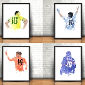 Football&#39;s Greatest Art Prints Set Of 4, Football Art, Mancave Decor, Boys Room Decor, Pele, Diego Maradona, Johan Cruyff, Zinedine Zidane