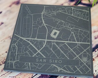 San Siro Slate Coaster | Map Print Etched Gift | Italian Supporters Gift | Milan Italy Present | New House Coaster | European Stadium