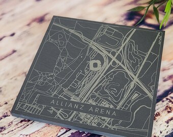 Allianz Arena Slate Coaster | Map Print Etched Gift | Munich Supporters Gift | Germany Fans Present | New House Coaster | European Stadium
