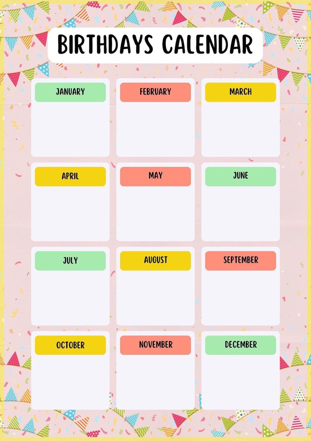 Printable Birthday Calendar Etsy