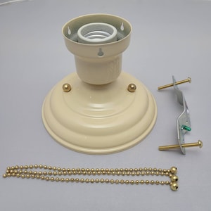 LOOK!!! New BEIGE 3-Chain Light Fixture -Vintage Art Deco Shade Three Chain Light