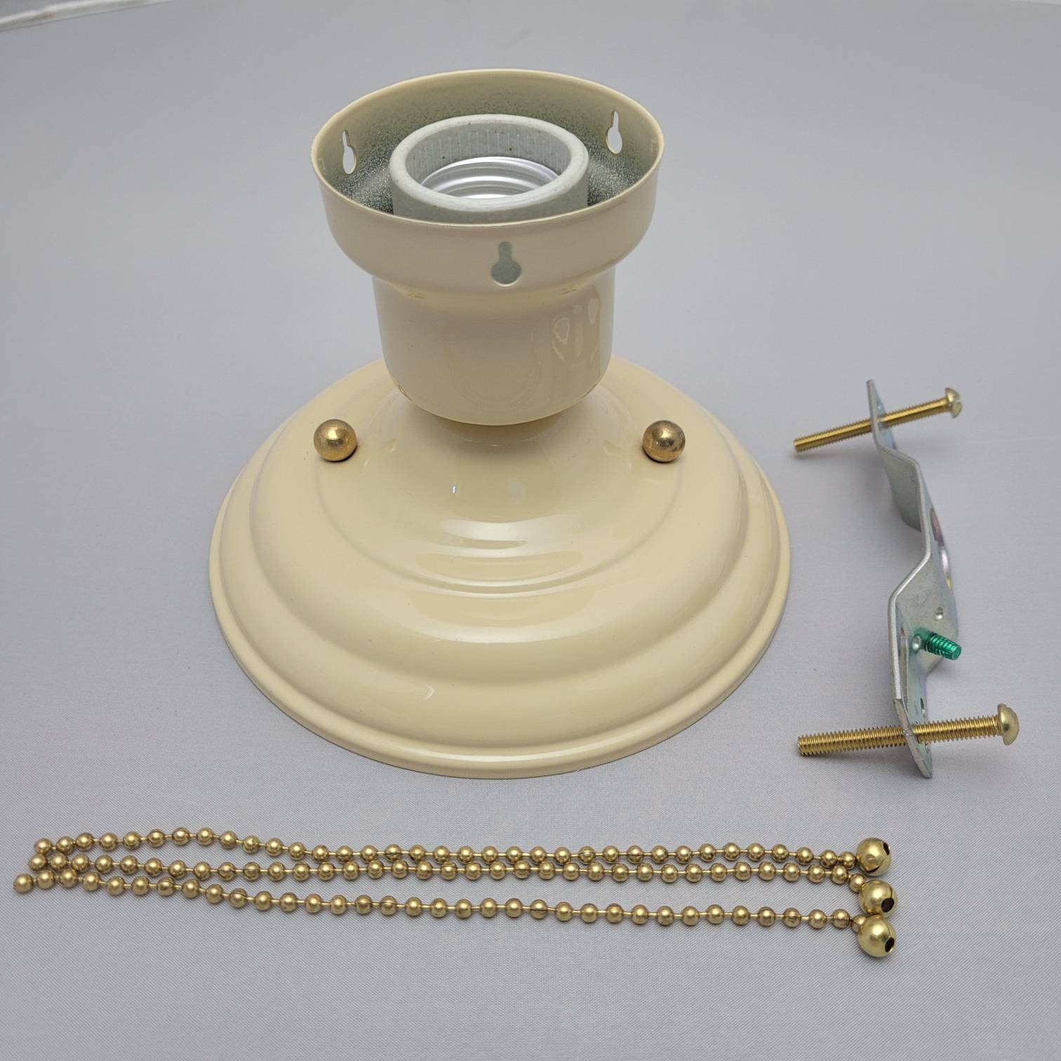 LOOK!!! New BEIGE 3-Chain Light Fixture -Vintage Art Deco Shade Three Chain Light