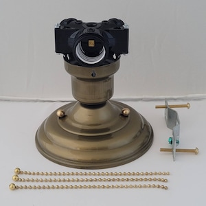 NEW 3-BULB Antique Brass 3-Chain Light Fixture -Vintage Art Deco Shade Three Chain Light