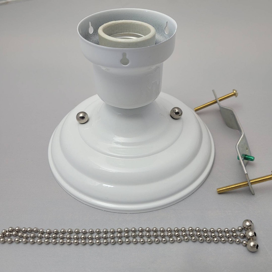 LOOK!!! GLOSS WHITE 3-chain Light Fixture -vintage Art Deco Shade Three ...