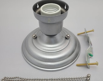 LOOK!!! NEW SILVER 3-Chain Light Fixture -Vintage Art Deco Shade Three Chain Light