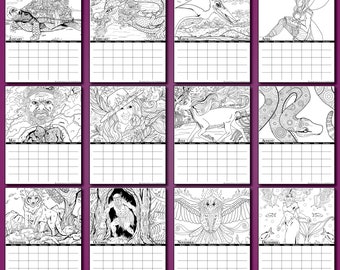 Coloring Calendar: Mythical Creatures (Blank dates - 3 print sizes)