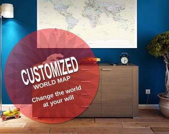 Customized World Map, add anything you on the map to make it unique