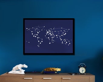 Artistic poster with the World looking like Constellations