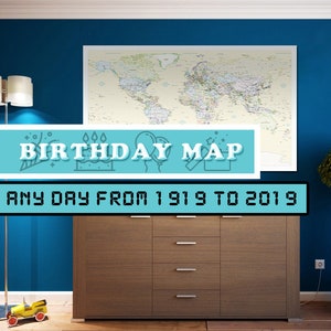 Carte d'anniversaire, mappemonde à une date spécifique.