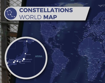 Artistic Constellation World Map, a geographic map inspired by Star charts and Sky Maps