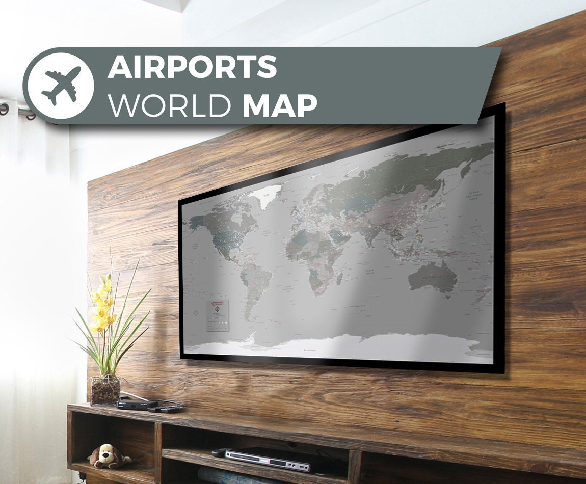 Mappemonde Des Aéroports, Une Magnifique Carte Du Monde, Unique Représentant Les Principaux Aéroport