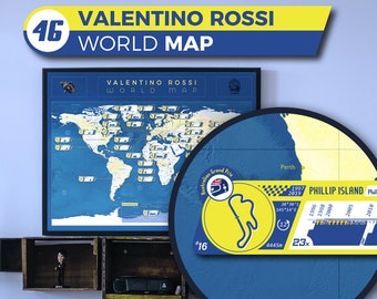 Valentino Rossi World Map, Career Circuits, Racing Fan Art