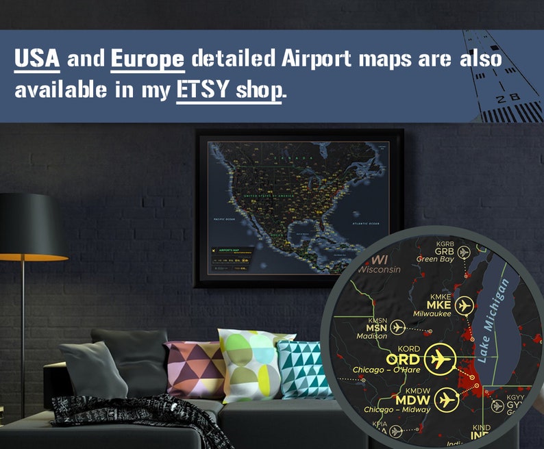 Airport World Map, a unique and customised map with 700 major airports in the World. image 10