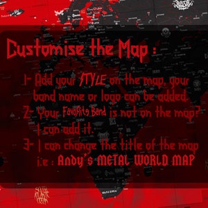Metal Music World Map, a decorative map with Metal music aesthetic, bands and theme. image 7