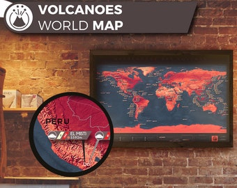 Volcano World Map, a unique and customised map with all major volcanoes in the World.