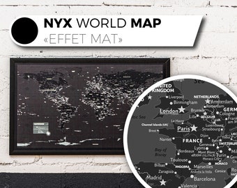 All Black World Map Print, Customizable Topographic Art, Home Office Decor