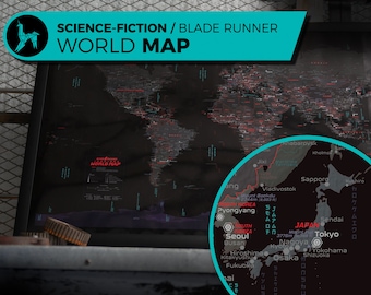 High Quality Blade Runner Inspired Map, Blade Runner World Map, Blade Runner Art, Blade Runner Unique, Cyberpunk map, Cyberpunk Decoration